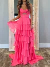 Ball Gown Strapless Chiffon Ruffle Tiered Prom Dresses #Milly020127109