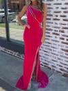 Sheath/Column One Shoulder Velvet Cut Out Prom Dresses With Beading #Milly020127117