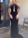 Sheath/Column Halter Velvet Cut Out Prom Dresses With Beading #Milly020127141