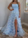 Ball Gown Strapless Tulle Tiered Prom Dresses With Appliques #Milly020127143