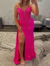 Sheath/Column V-neck Satin Beaded Prom Dresses With Appliques #Milly020127153