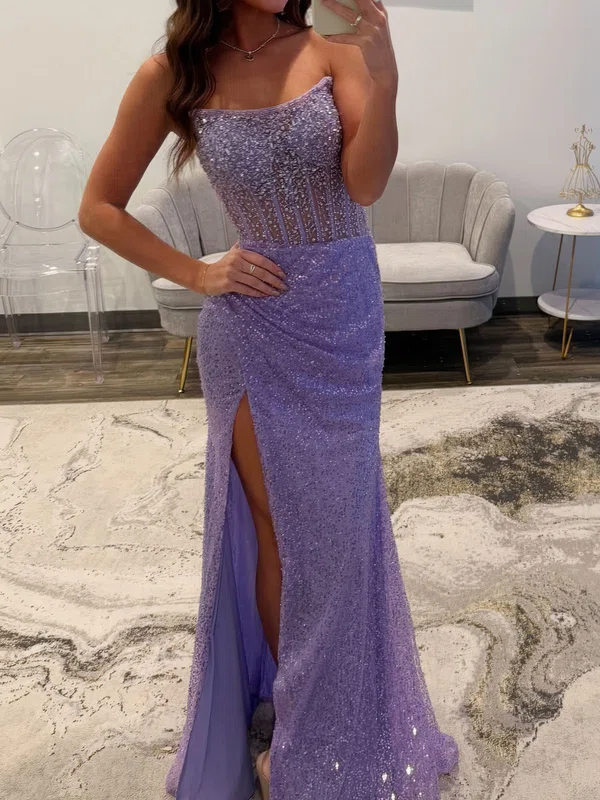 Sheath/Column Strapless Sparkly Sequin Prom Dresses With Beading #Milly020127160