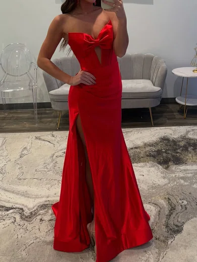 Mermaid Strapless Satin Cut Out Prom Dresses With Ruched #Milly020127166