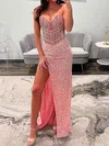 Sheath/Column Strapless Sparkly Sequin Prom Dresses With Beading #Milly020127189