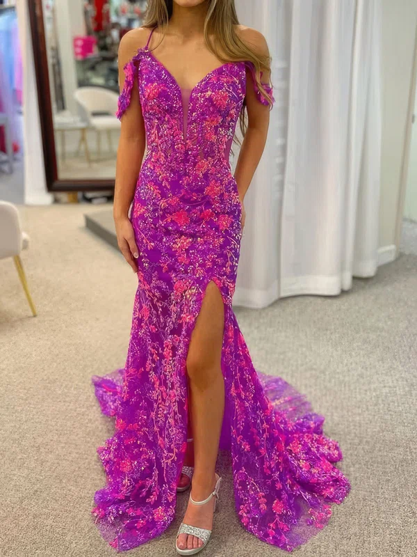 Mermaid V-neck Sparkly Sequin Prom Dresses With Appliques #Milly020127221