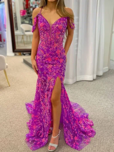 Mermaid V-neck Sparkly Sequin Prom Dresses With Appliques #Milly020127221