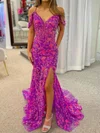 Mermaid V-neck Sparkly Sequin Prom Dresses With Appliques #Milly020127221