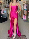 Mermaid Square Neck Satin Prom Dresses With Ruched #Milly020127224