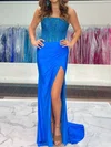 Sheath/Column Strapless Satin Corset Prom Dresses With Beading #Milly020127231