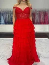 Ball Gown V-neck Chiffon Tiered Prom Dresses With Appliques #Milly020127232