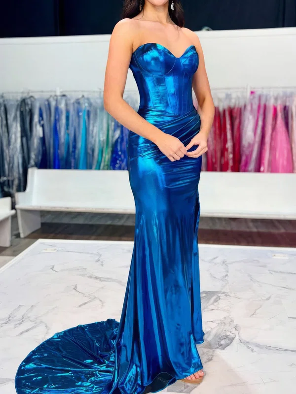 Sheath/Column Strapless Metallic Prom Dresses With Ruched #Milly020127239