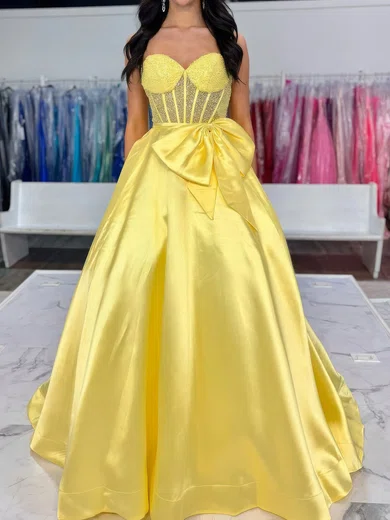 Ball Gown Strapless Satin Corset Prom Dresses With Beading #Milly020127241