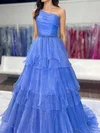 Ball Gown One Shoulder Tulle Tiered Prom Dresses With Beading #Milly020127250