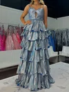Ball Gown Sweetheart Metallic Tiered Prom Dresses With Beading #Milly020127251