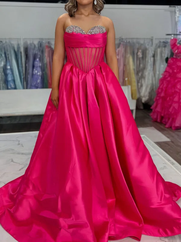 Ball Gown Strapless Satin Corset Prom Dresses With Beading #Milly020127255
