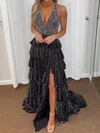Ball Gown V-neck Satin Tiered Prom Dresses With Beading #Milly020127265