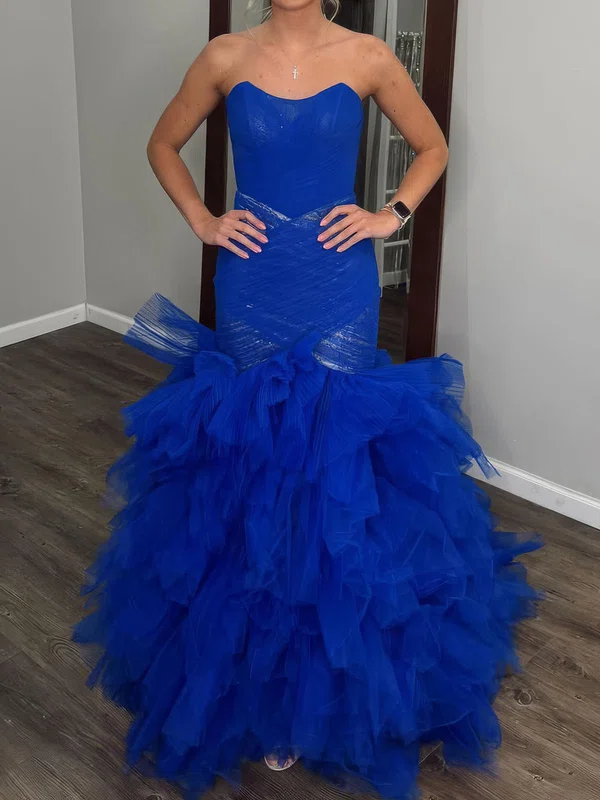 Mermaid Strapless Tulle Ruffle Tiered Prom Dresses #Milly020127273