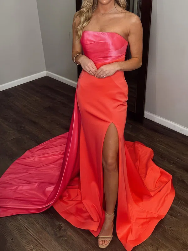 Sheath/Column Strapless Satin Prom Dresses With Ruched #Milly020127274