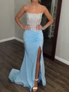 Sheath/Column Strapless Satin Corset Prom Dresses With Beading #Milly020127283