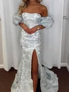 Mermaid Off-the-shoulder Satin Floral Prom Dresses With Puff Sleeve #Milly020127285