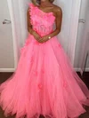 Ball Gown One Shoulder Tulle 3D Floral Prom Dresses With Ruched #Milly020127291