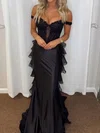 Sheath/Column Satin Chiffon Ruffle Prom Dresses With Appliques #Milly020127296