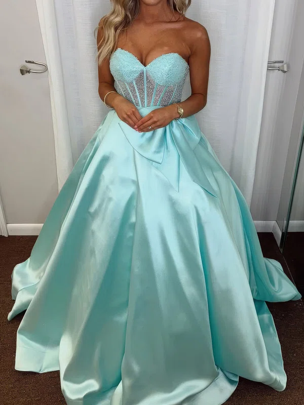 Ball Gown Strapless Satin Corset Prom Dresses With Beading #Milly020127297