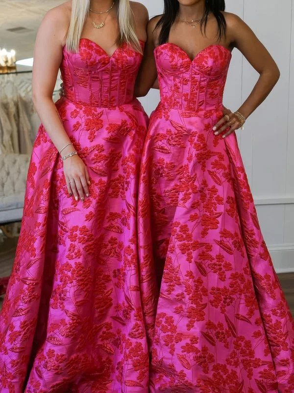 Ball Gown Strapless Satin Floral Prom Dresses #Milly020127304