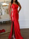 Red Sheath/Column Strapless Satin Prom Dresses With Bow #Milly020127309