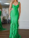 Mermaid V-neck Satin Ruffle Tiered Prom Dresses With Beading #Milly020127316