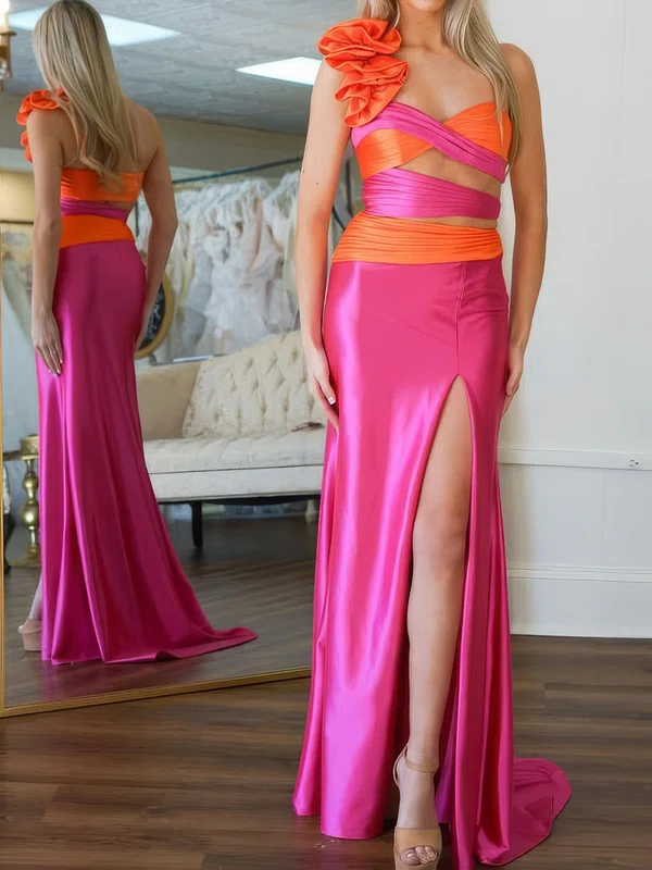 Mermaid One Shoulder Satin Cut Out Prom Dresses #Milly020127318