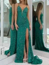 Sheath/Column V-neck Tulle Prom Dresses With Appliques #Milly020127330