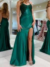 Mermaid Scoop Neck Satin Prom Dresses With Appliques #Milly020127331