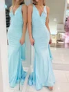 Mermaid V-neck Satin Prom Dresses With Ruched #Milly020127333