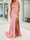 Mermaid Satin Strapless Prom Dresses With Ruched #Milly020127344