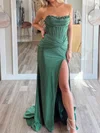 Sheath/Column Strapless Satin Corset Prom Dresses With Ruched #Milly020127346