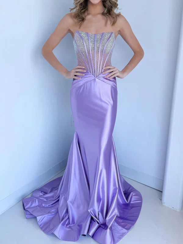 Mermaid Strapless Satin Corset Prom Dresses With Beading #Milly020127353