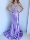 Mermaid Strapless Satin Corset Prom Dresses With Beading #Milly020127353