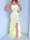 Mermaid Strapless Chiffon Tiered Prom Dresses With Appliques #Milly020127359