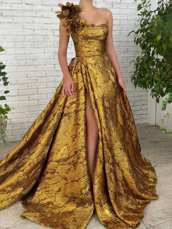 Ball Gown One Shoulder Satin Prom Dresses With Ruched #Milly020127368