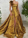 Ball Gown One Shoulder Satin Prom Dresses With Ruched #Milly020127368