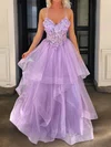Princess V-neck Tulle Ruffle Prom Dresses With Appliques #Milly020127369