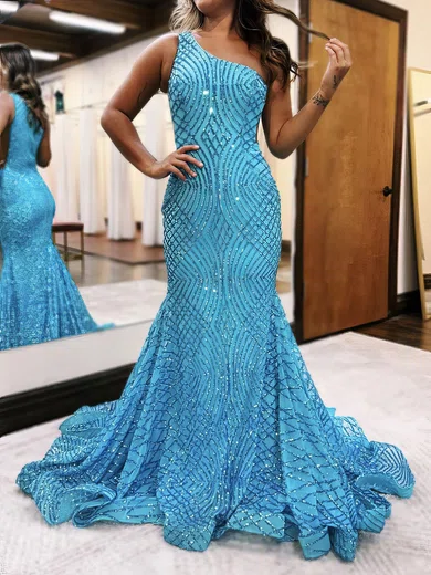 Mermaid One Shoulder Sparkly Sequin Prom Dresses #Milly020127379