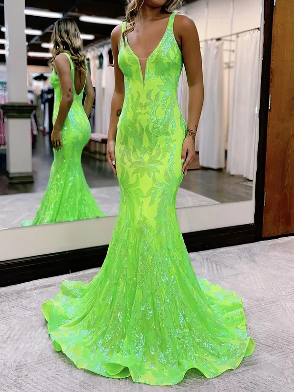 Mermaid V-neck Backless Sparkly Sequin Prom Dresses #Milly020127385