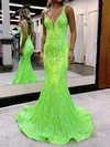 Mermaid V-neck Backless Sparkly Sequin Prom Dresses #Milly020127385