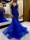 Mermaid V-neck Tulle 3D Floral Prom Dresses With Beading #Milly020127389