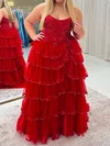 Ball Gown Strapless Tulle Tiered Prom Dresses With Appliques #Milly020127406