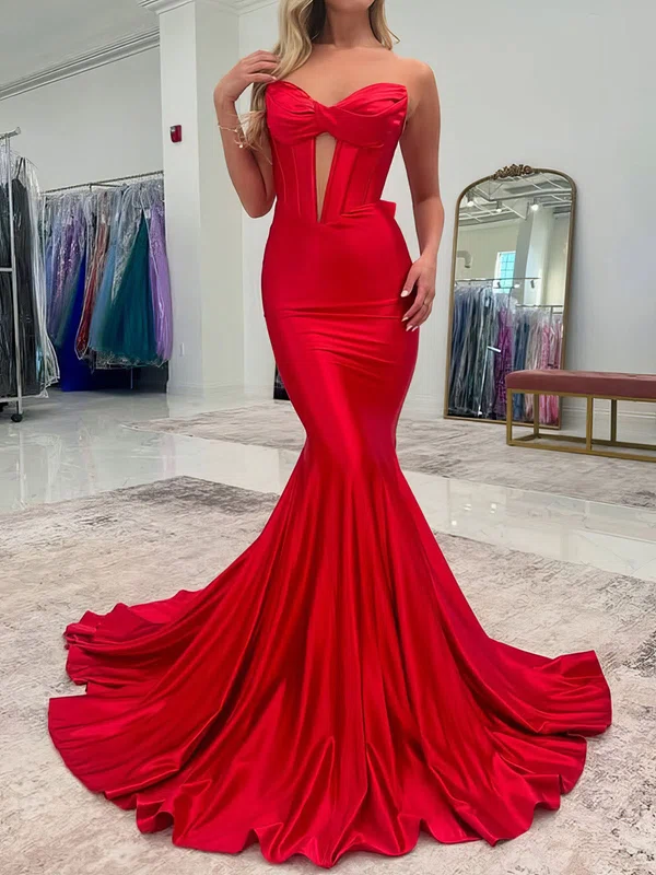 Mermaid Strapless Satin Cut Out Prom Dresses With Bow #Milly020127409
