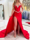 Sheath/Column V-neck Satin Prom Dresses With Beading #Milly020127410