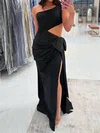 Sheath/Column One Shoulder Satin Cut Out Beaded Prom Dresses With Bow #Milly020127411